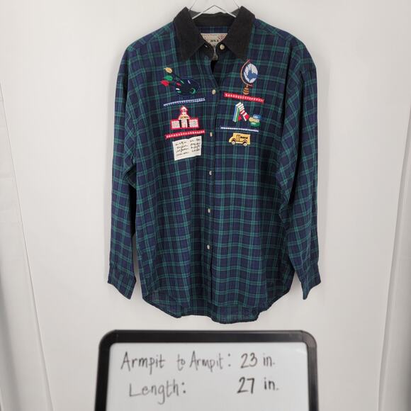 BSA Shirt Womens Large Plaid Blue Green Embroidered School Patches Teacher - Picture 11 of 12